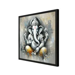 999Store Grey & Orange Colored Lord Ganesha's Printed Canvas Wall Art image 5