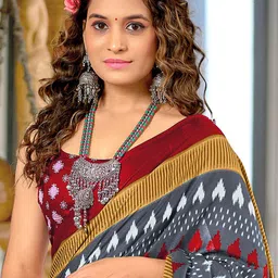 Mitera Printed Pure Cotton Block Print Saree image 2