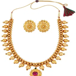 heer collection DIVASTRI 1gm Gold-Plated Cubic Zirconia-Studded & Beaded Jewellery Set-picture-36