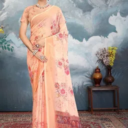 ZAMUNA Floral Printed Pure Georgette Leheriya Saree-picture-20