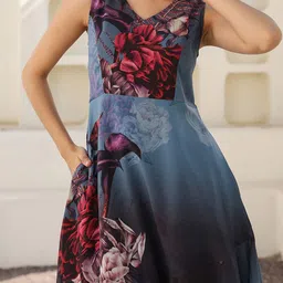 Janasya Floral Print Georgette Fit & Flare Midi Dress image 3