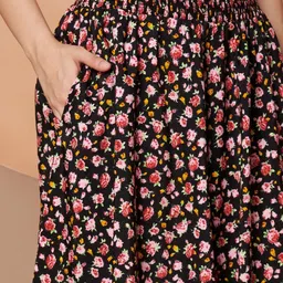 ZWERLON Women Floral Printed Relaxed Flared Wrinkle Free Pleated Trousers image 4