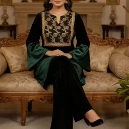 Rajni Collection Embroidered V-Neck Top & Palazzos Co-Ords image 3