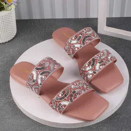 Mochi Women Printed Open Toe Flats image 1