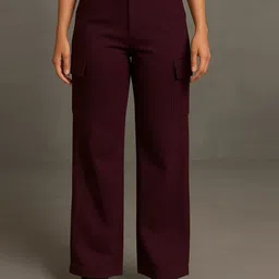 NU CLOTHS Women Solid Relaxed High-Rise Cargos Trousers-picture-35