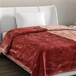 Monte Carlo Maroon & Peach Floral Printed Heavy Winter Single Bed Blanket 951 GSM image 2