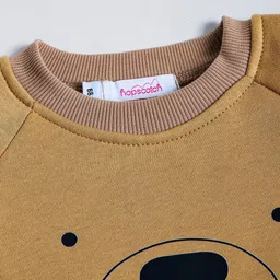 Hopscotch Infant Boys Teddy Printed and Applique Pure Cotton Rompers with Beanie image 2