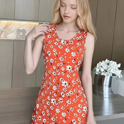 Kidotsav Girls Floral Print Round Neck Sheath Knee Length Dress-image-56