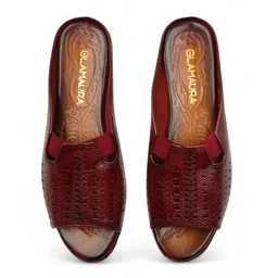 GLAMAURA Women Leather Textured Open Toe Slip-On Flats-picture-34