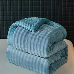 JC HOME Blue & White Striped Mild Winter Double Bed Blanket image 5