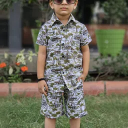 YK Boys Conversational Printed Short Sleeves Shirt With Shorts-picture-11