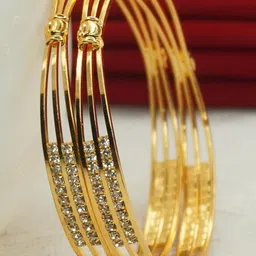 Panini jewels Set Of 2 Gold-Plated Alloy American Diamond Antique Bangles image 1