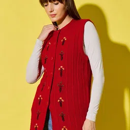 CLAPTON Women Floral Woollen Cardigan with Embroidered Detail-picture-20