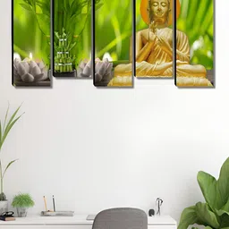 SAF Green & Gold-Toned 5 Pieces Buddha Religious Wooden Wall Art-picture-22