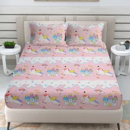 FABINALIV Pink & White Graphic Printed 300 TC King Bedsheet Set-2.50 m X 2.25 m-image-49