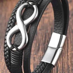 Roadster Men Leather Silver-Plated Wraparound Bracelet-picture-23