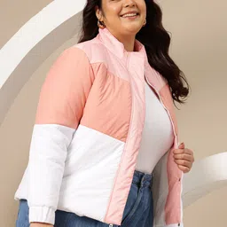 Sztori Plus Size Mock Collar Colorblocked Jacket-image-47