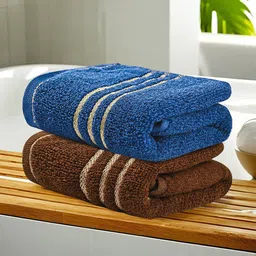 Kuber Industries Brown & Blue 2 Pieces Striped Cotton 450 GSM Bath Towel-picture-32