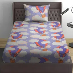 WEAVE AND DECOR Purple Cartoon Characters 300 TC Single Bedsheet with 1 Pillow Covers-picture-33