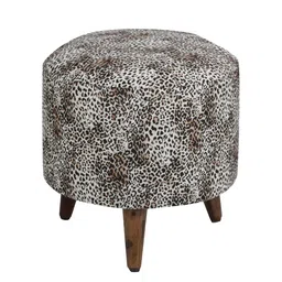 GLOBALLY INDIAN Grey Printed Wooden & Velvet Round Puff Ottoman image 3