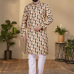 KURTA WALLAH Men Geometric Printed Thread Work Floral Kurta image 2