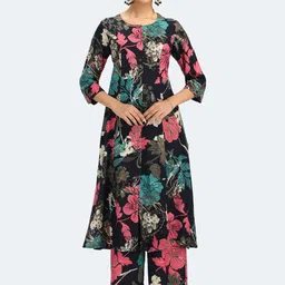 COTTON CULTURE Women Floral Printed Round Neck A-Line Kurta with Palazzos-image-38