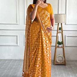 HERE&NOW Woven Design Zari Silk Blend Handloom Banarasi Saree image 3