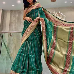 BAFNA MENS WEAR Ethnic Motifs Zari Silk Blend Handloom Saree image 2