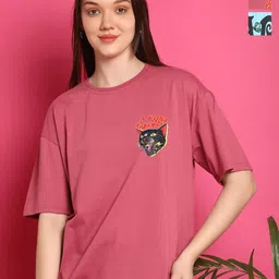 Metronaut Women Pack Of 2 Graphic Printed Round Neck Cotton Oversized T-shirts-image-47