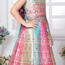 NKV Girls Printed Mirror Work Tie and Dye Ready to Wear Lehenga & Blouse With Dupatta image 5
