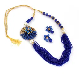 ahoora Gold-Plated Stone Studded & Beaded Necklace and Earrings-image-2