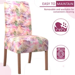 Kuber Industries 8-Pcs Pink & Green Printed Stretchable Table Chair Cover image 2