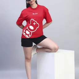 GRIFFEL Women Graphic Printed Drop-Shoulder Sleeves T-shirt image 5