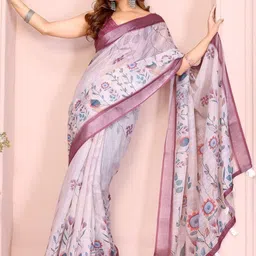 RAJMUDRAFASHION Floral Linen Blend Handloom Saree image 2