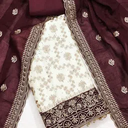 HMP Fashion Embroidered Satin Unstitched Dress Material image 4