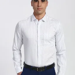 Peter England Elite Striped Spread Collar Pure Cotton Slim Fit Formal Shirt-picture-37