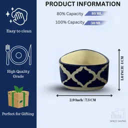 freakway Ceramic Sauce Bowl Ceramic |Blue & White |Set of 2 Dip Bowls for Kitchen & Dining (50 ml) image 2