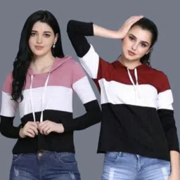 bi fashion Pack of 2 Women Colorblock Hooded Neck Pure Cotton Multicolor T-Shirt-picture-18