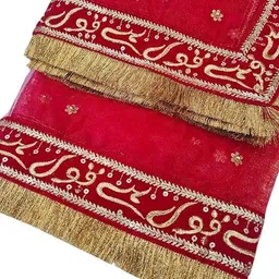 mkail Net Embroidered Red Women Dupatta image 3