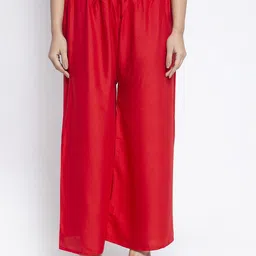 Jinfo Women Red & Navy Blue Set Of 2 Flared Knitted Ethnic Palazzos image 2