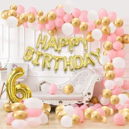 Solid Gold Happy Birthday Decoration Combo - 102Pcs Set Foil Banner And Balloons For Princess Girls Birthday Party Decoration ,Happy Birthday Balloons for Party Decoration , Baby 6th birthday Balloon-image-49