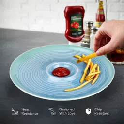 ekhasa Ceramic Serving Chip and Dip Platter | Snacks Plates Round Shape, Blue Chip & Dip Tray Serving Set image 4