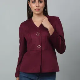cantabil Women Solid Single Breasted Casual Blazer image 1