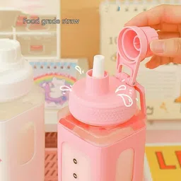 garbify Kawaii Water Bottle with Straw Cute Large Water Bottles with Kawaii Stickers 700 ml Water Bottle image 5