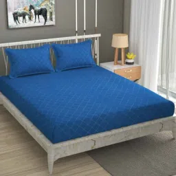 bromwick Blue Traditional 300 TC Microfiber King Sized Double Bedsheet with 2 Pillow Covers-picture-30