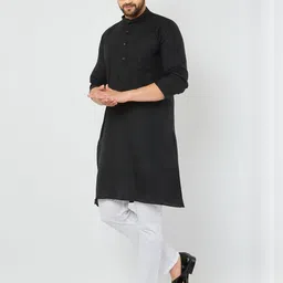 shreeram Men Solid Straight Kurta (Black) image 3