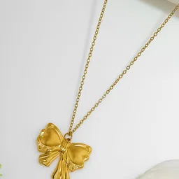 Estailo fashion Women Gold-Plated Bow Knot Pendant With Chain image 3