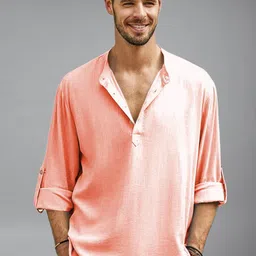 BHUVIKOO Band Collar Roll-Up Sleeves Straight Short Kurta-picture-22
