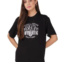 Shreeshayam Entprises Women Typography Printed Round Neck Cotton Relaxed Fit T-shirt-image-35