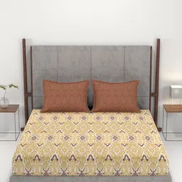MYTRIDENT Mustard & White 144 TC Cotton Double Queen Bedsheet Set 2.28 m x 2.54 m image 3